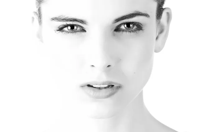 woman, face, portrait, model, skin, makeup, young woman, close up, modeling, studio photography, monochrome, black and white, woman, woman, woman, face, face, face, face, face, portrait, skin. No-makeup looks: Alicia Keys and Pamela Anderson's public timelines